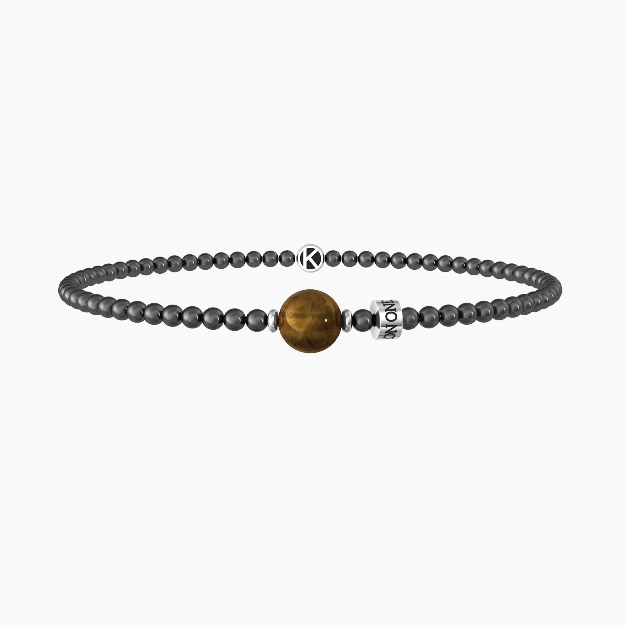 Bracciale uomo kidult elastico con sfere in pvd gunmetal e occhio di t