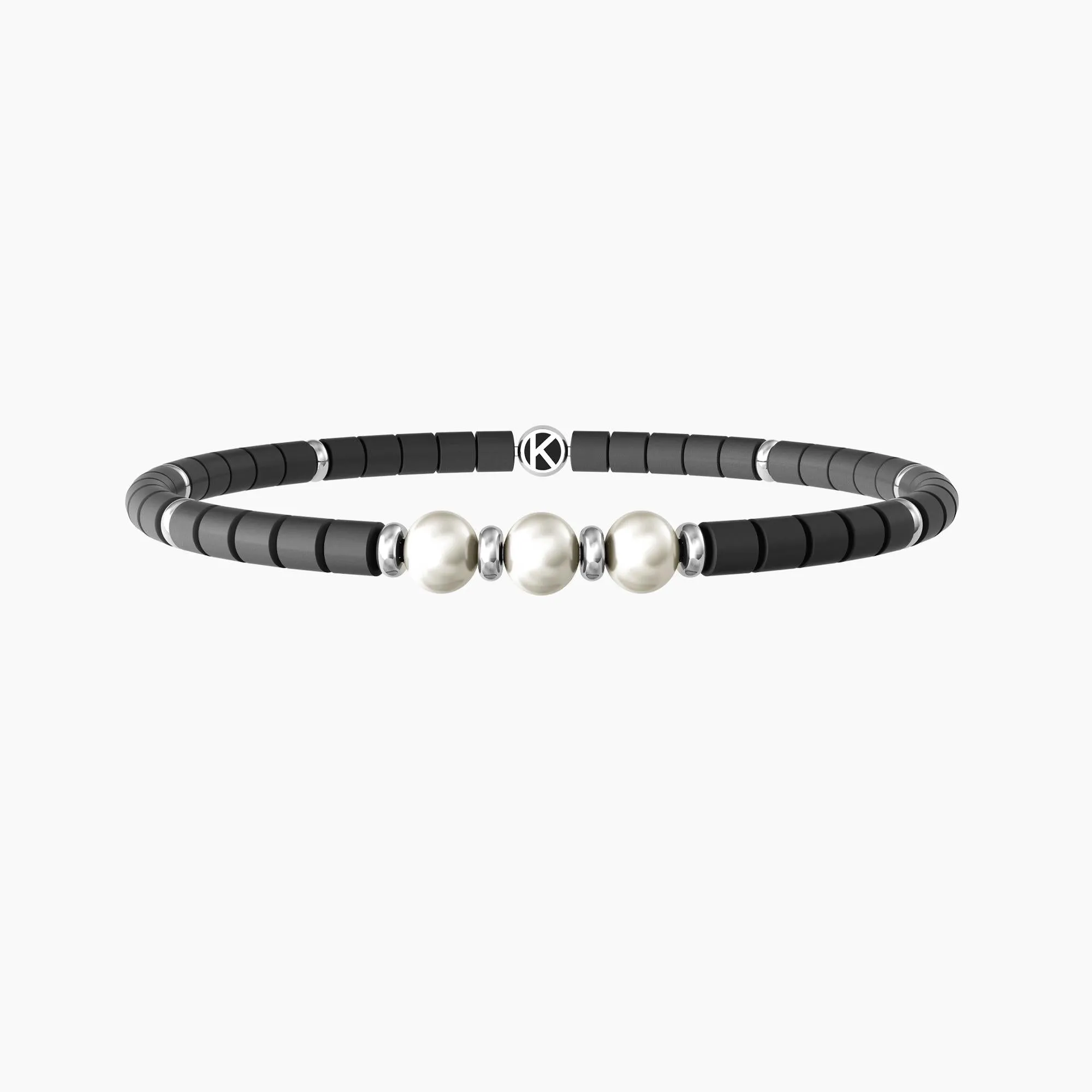 Bracciale uomo kidult elastico con ematite grigia e perle TRE DESIDERI