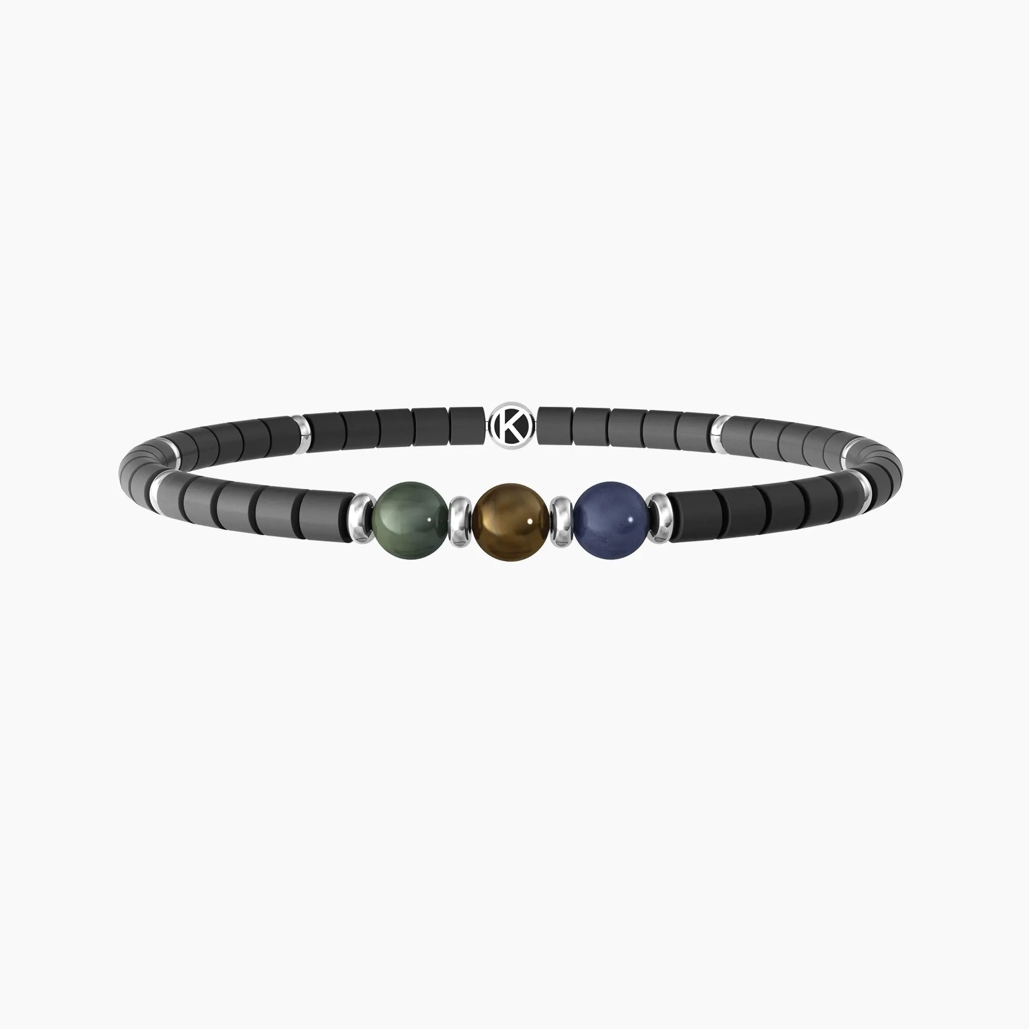 Bracciale uomo kidult elastico con ematite grigia e pietre naturali TR