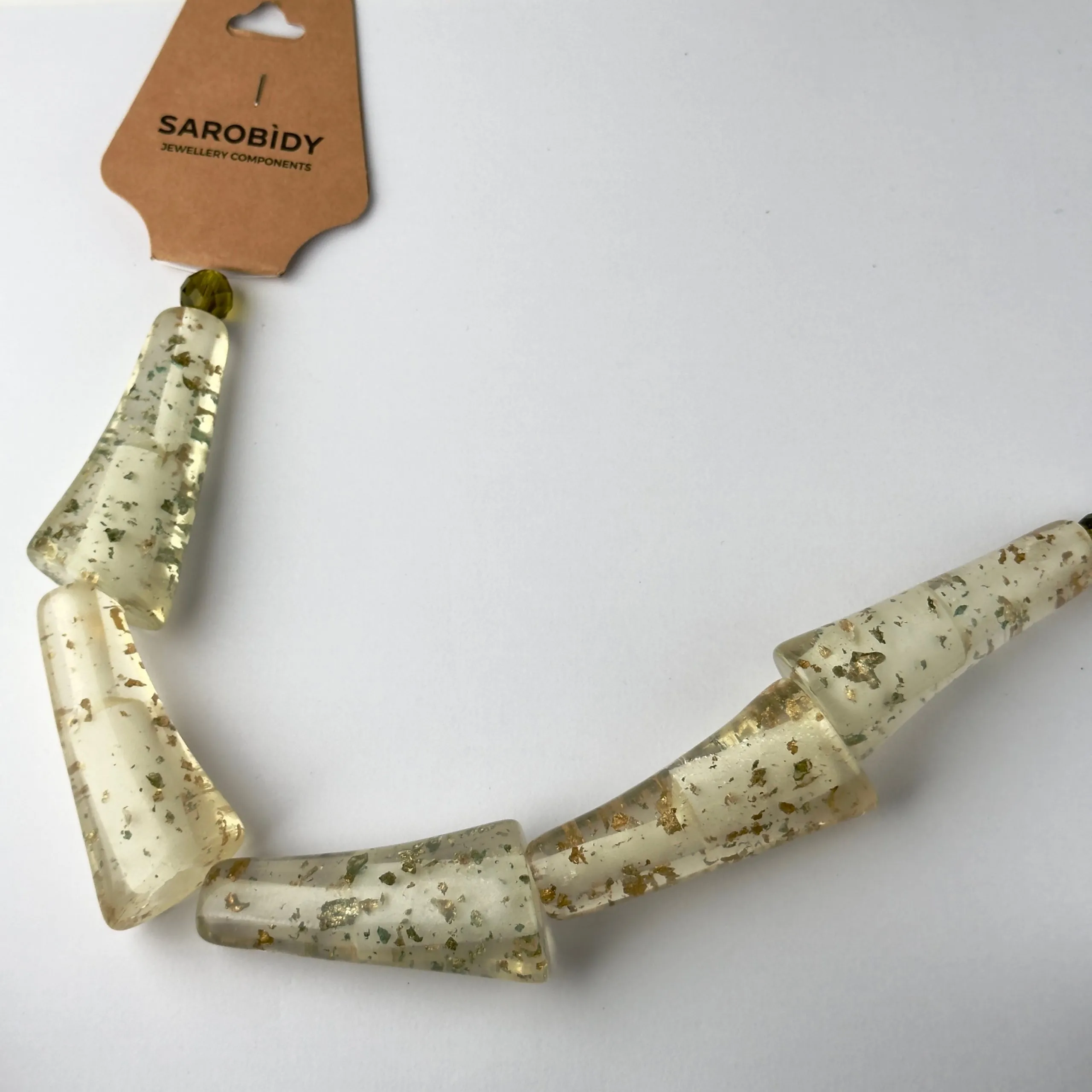 Perle in Resina Cilindro colore Trasparente Foglie d'Oro - 58 mm x 27 mm