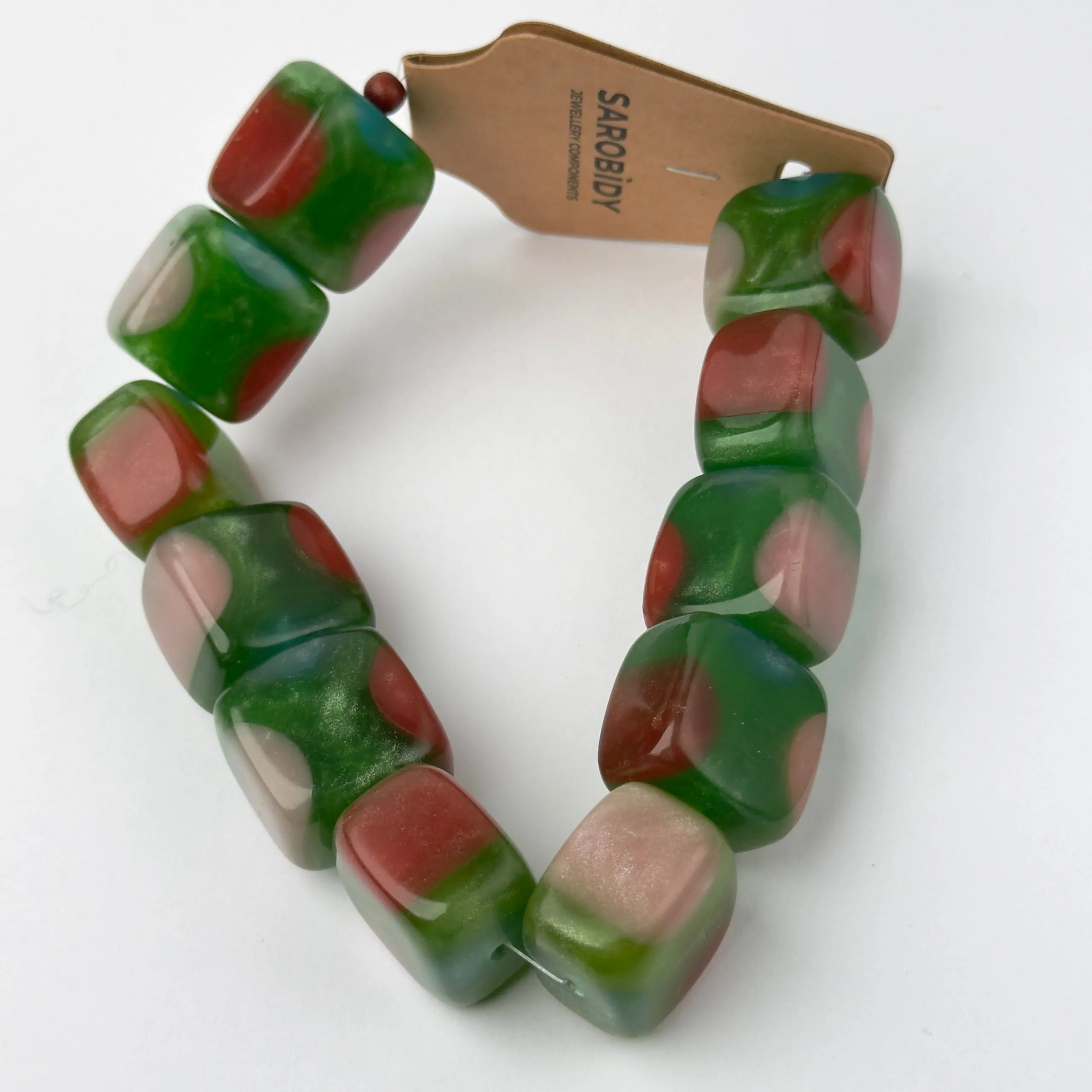 Perle in Resina Quadrato Schiacciato colore Verde - 22 mm