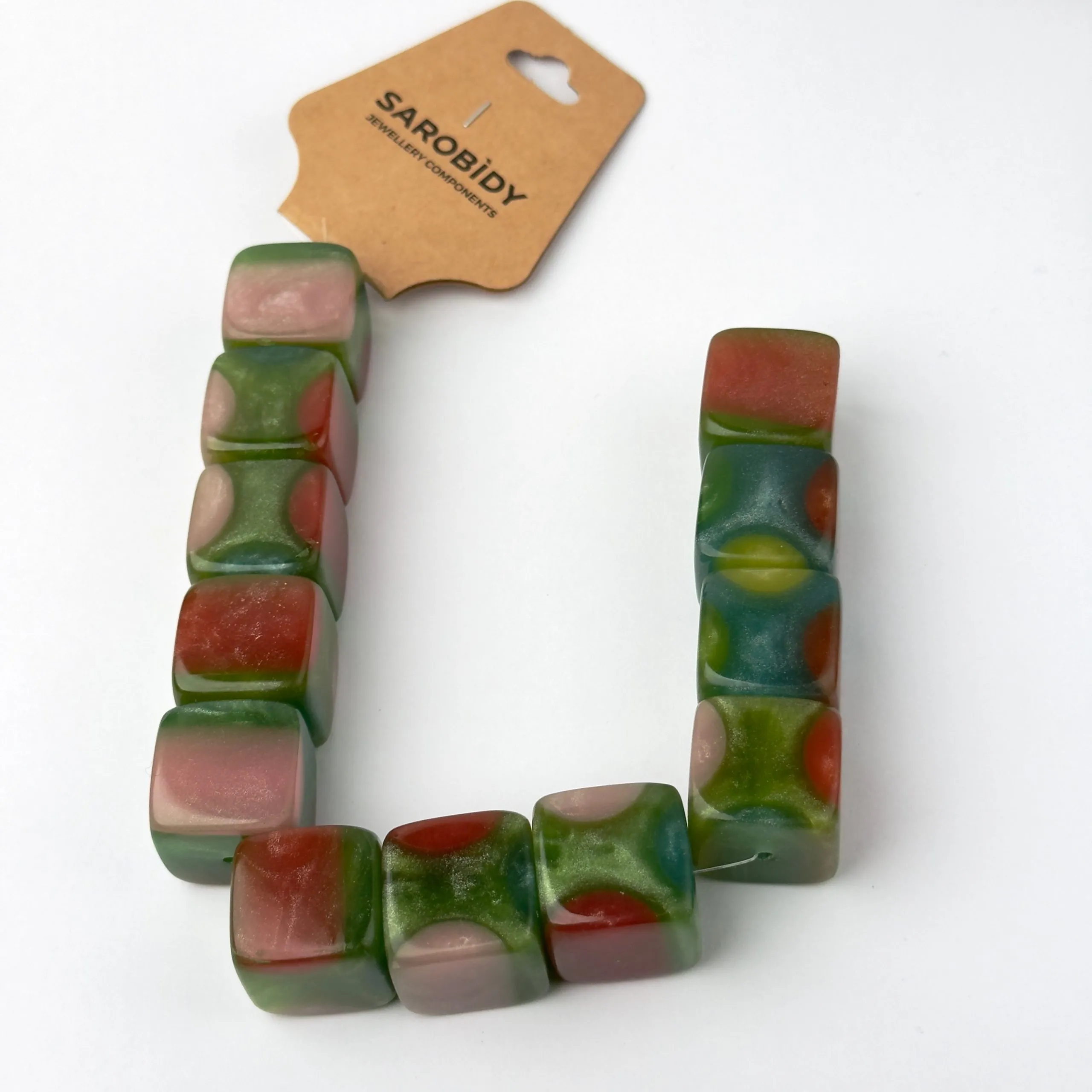 Perle in Resina Cubo colore Verde - 20 mm