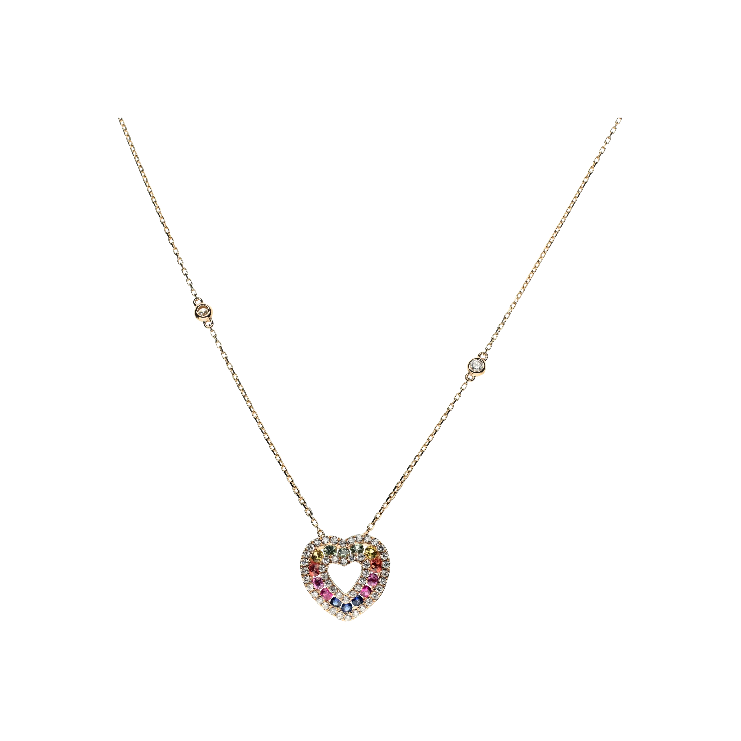 COLLANA RAINBOW CON PENDENTE CUORE IN ZAFFIRI MULTICOLOR E DIAMANTI - KP1003/MS
