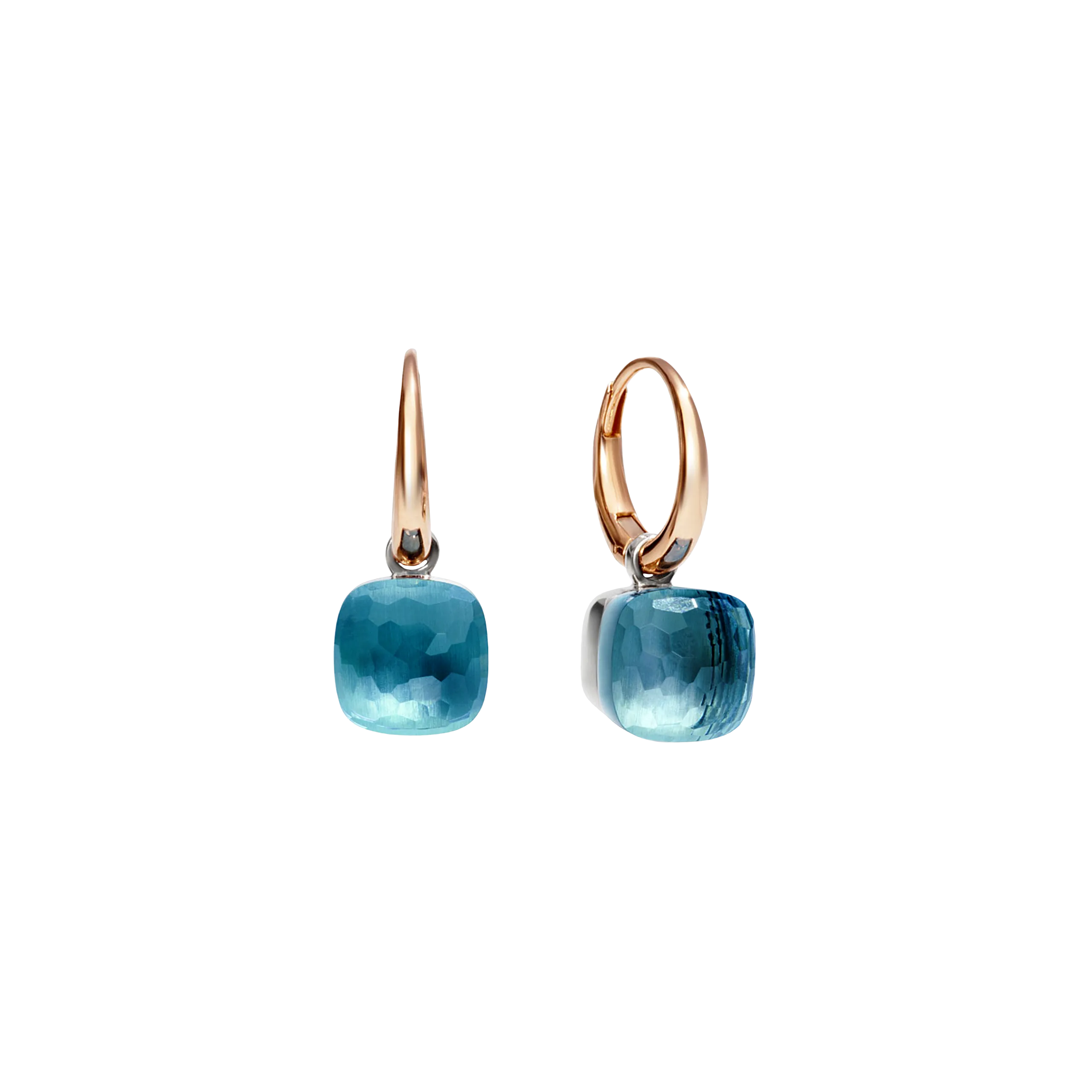 ORECCHINI NUDO - ORECCHINI IN ORO ROSA CON CASTONE IN ORO BIANCO E TOPAZIO AZZURRO SFACCETTATO - O.B201/O6/OY - POB2010O6000000OY