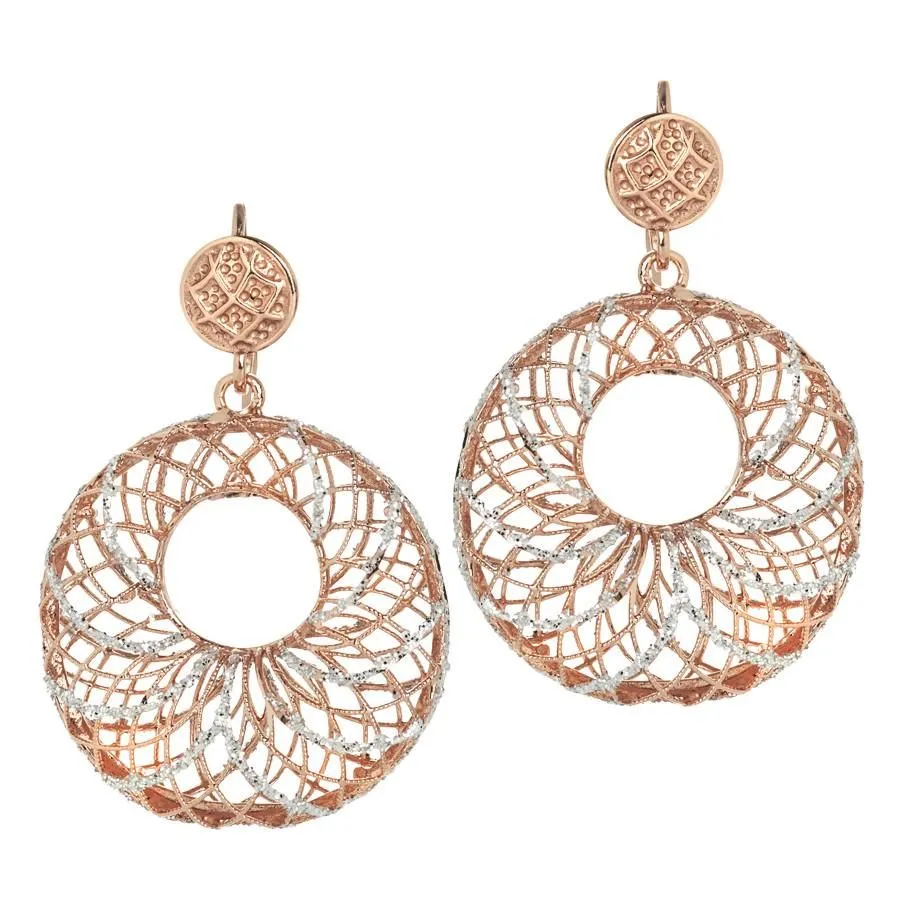 Orecchini circolari in argento con traforo bicolor