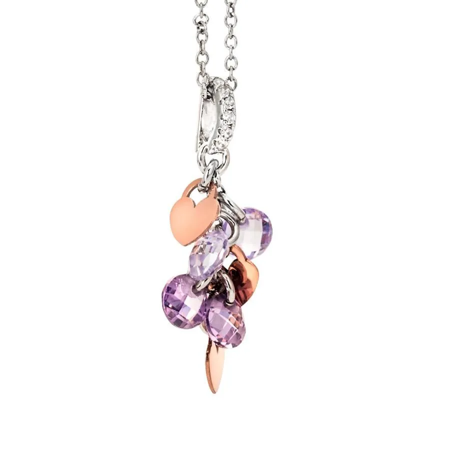 Collana in argento con charms rosati e zirconi lavanda