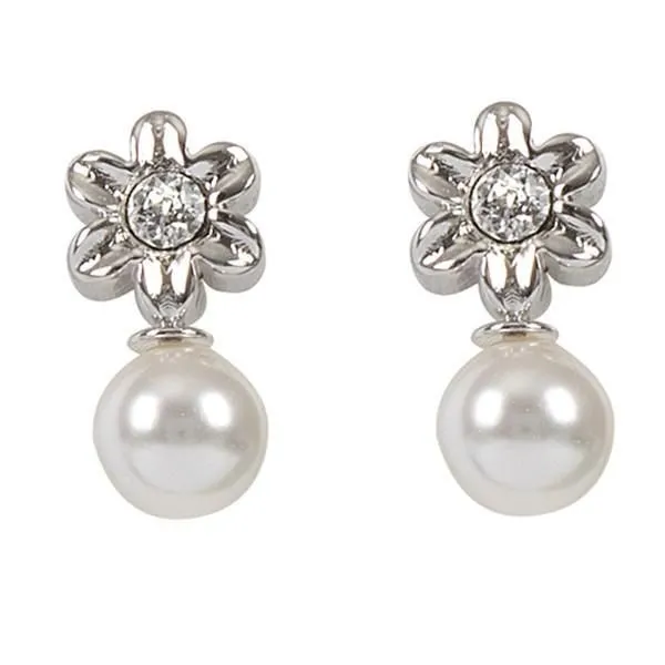 Orecchini a lobo con fiore e perla Swarovski