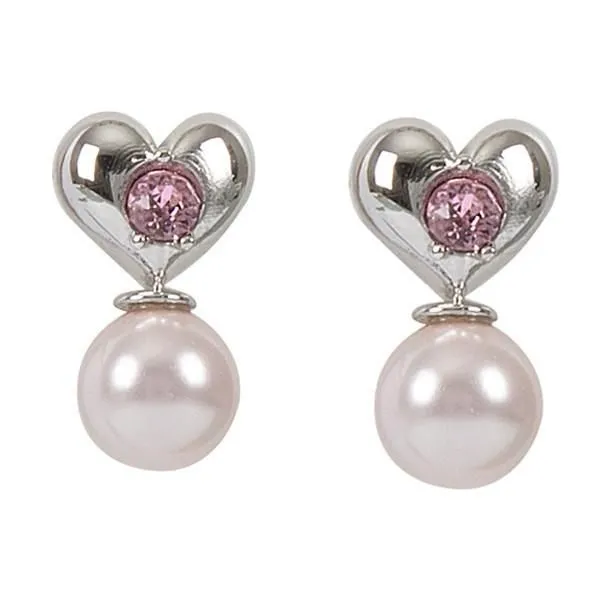 Orecchini a lobo con cuore, cristallo Swarovski rosa e perla