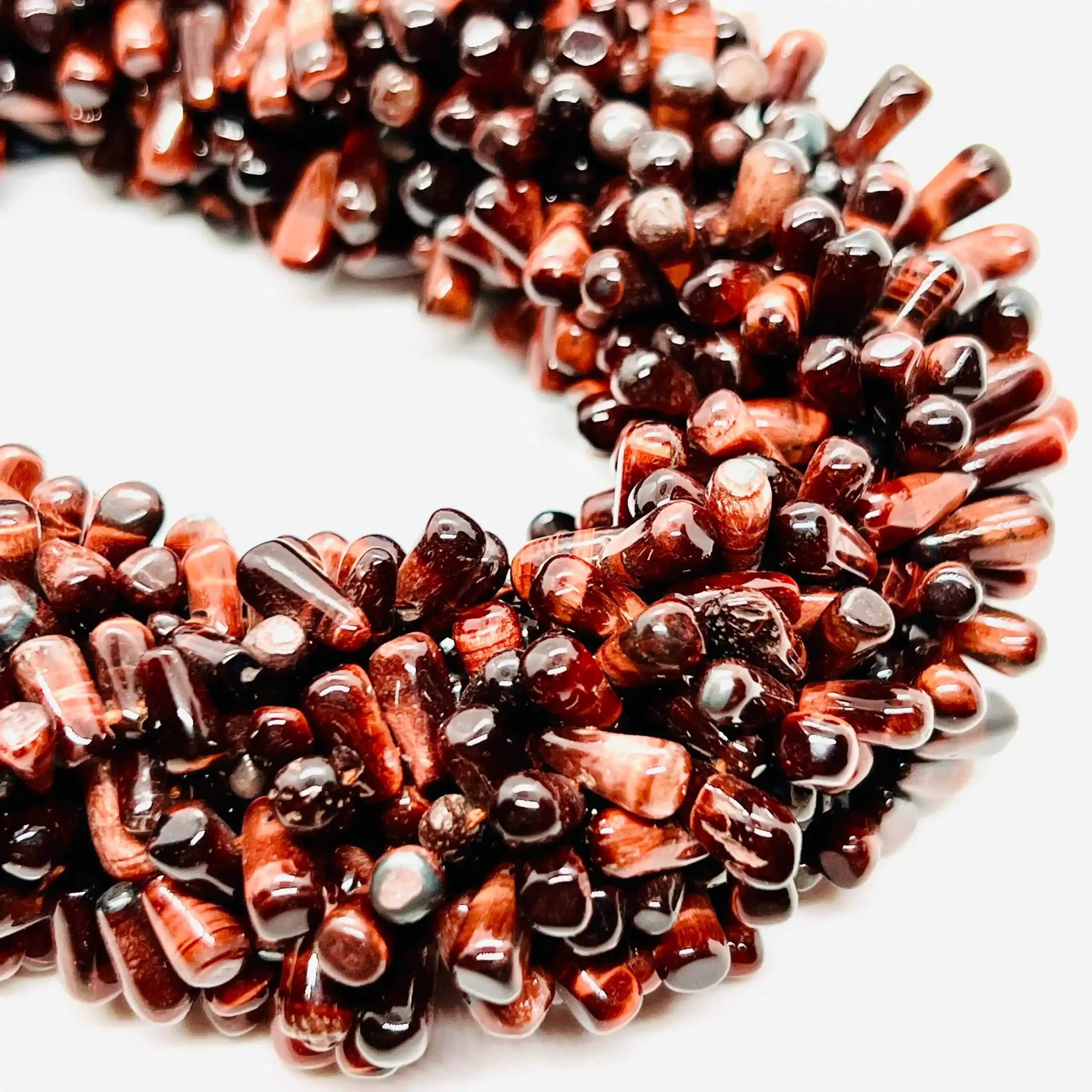 filo di occhio di tigre rosso goccia rotaiels colore marrone lucido sfumato 7 mm x 3 mm