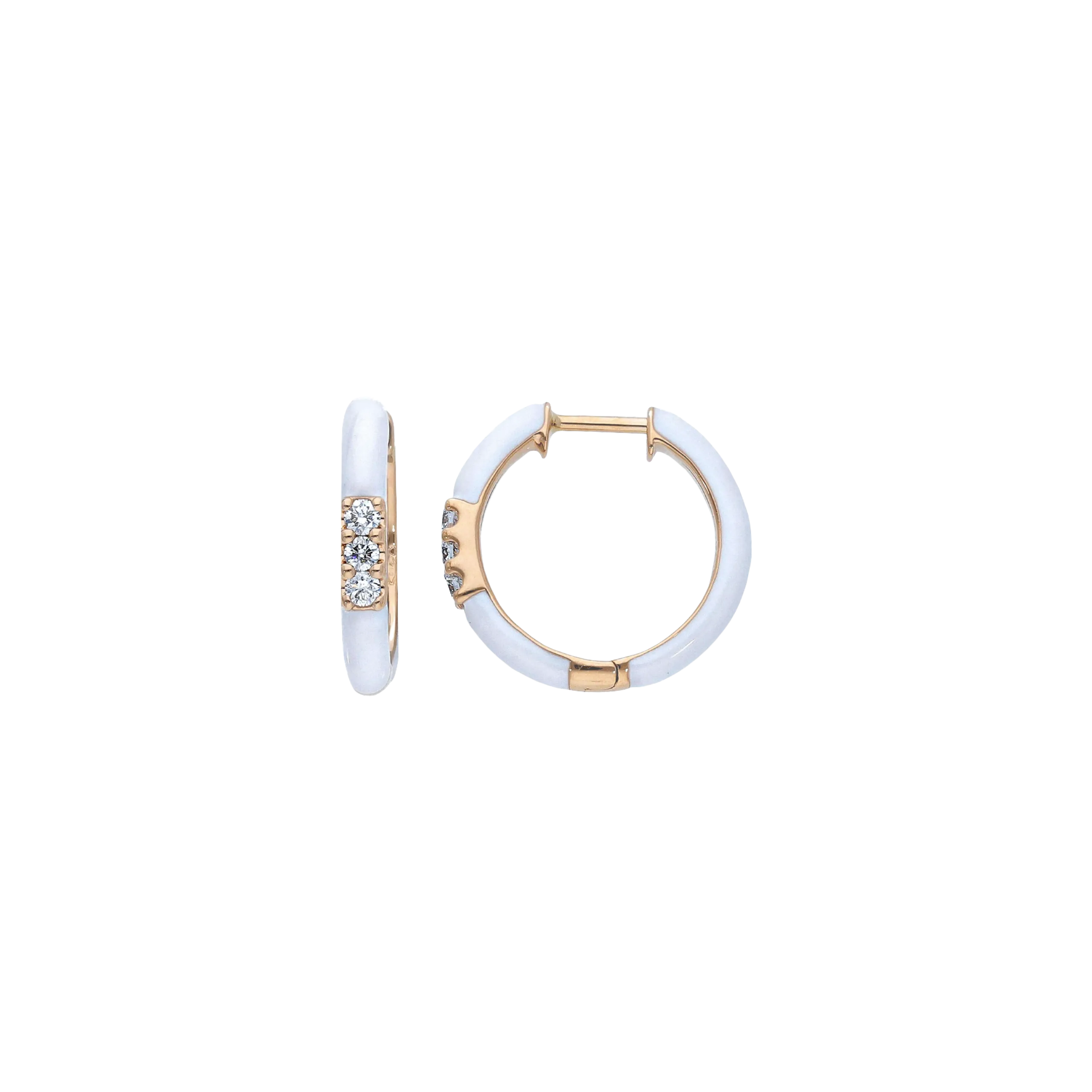 ORECCHINI A CERCHIO IN ORO ROSA E SMALTO BIANCO CON DIAMANTI - VE21464DEWHP