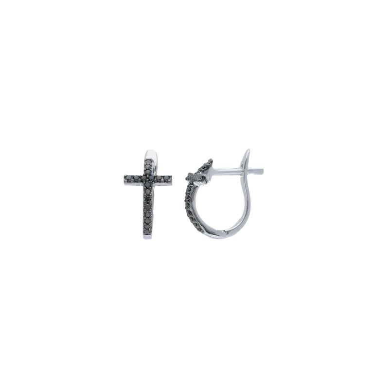 ORECCHINI CROCE A CERCHIO PICCOLO IN ORO BIANCO CON DIAMANTI NERI - VE27254DKW