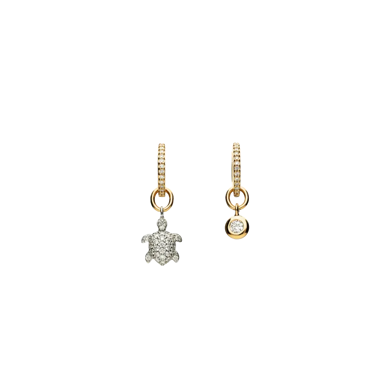 ORECCHINI IN ORO ROSA E ORO BIANCO CON PENDENTE TARTARUGA E PAVÉ DI DIAMANTI - VE28289DX