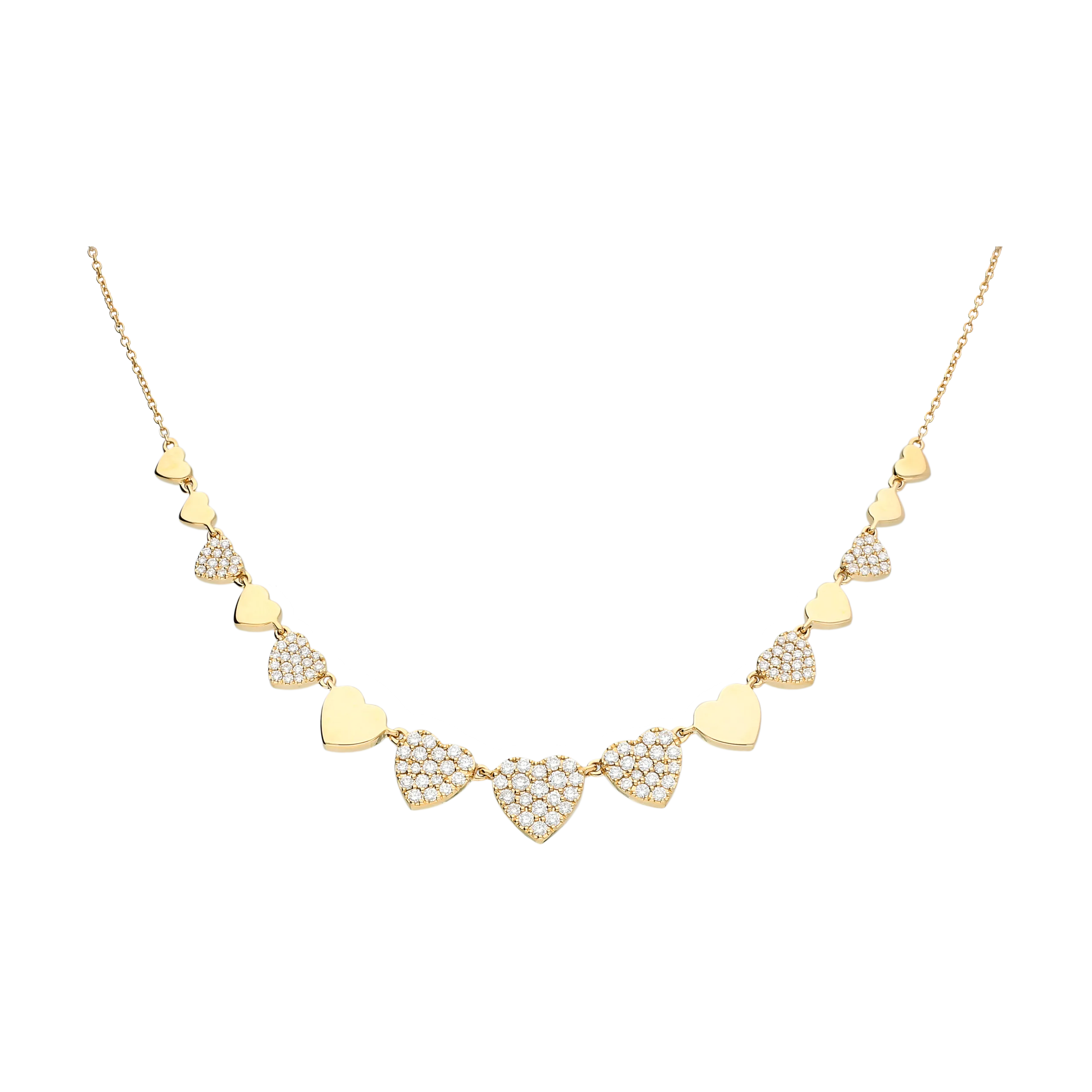 COLLANA IN ORO ROSA CON CUORI A SCALARE E PAVÉ DI DIAMANTI - VN26611DP