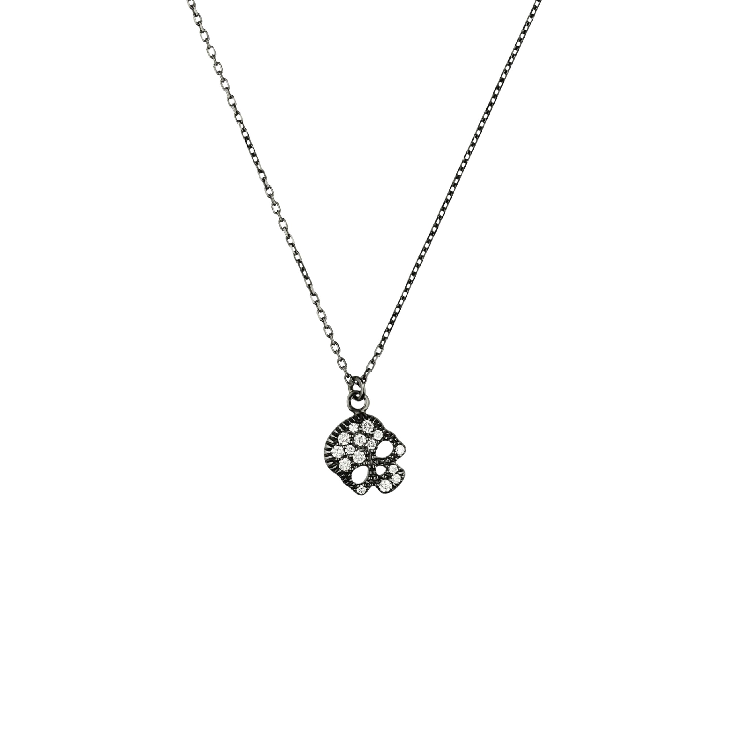 COLLANA GIROCOLLO IN ORO BIANCO BRUNITO 18 CARATI CON CIONDOLO TESCHIO IN PAVÈ DI DIAMANTI - VP22679DBW