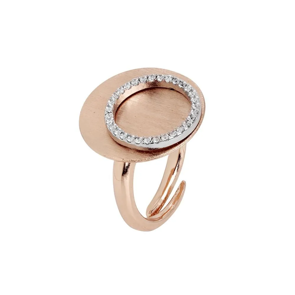 Anello placcato oro rosa con base piatta e cerchio di zirconi