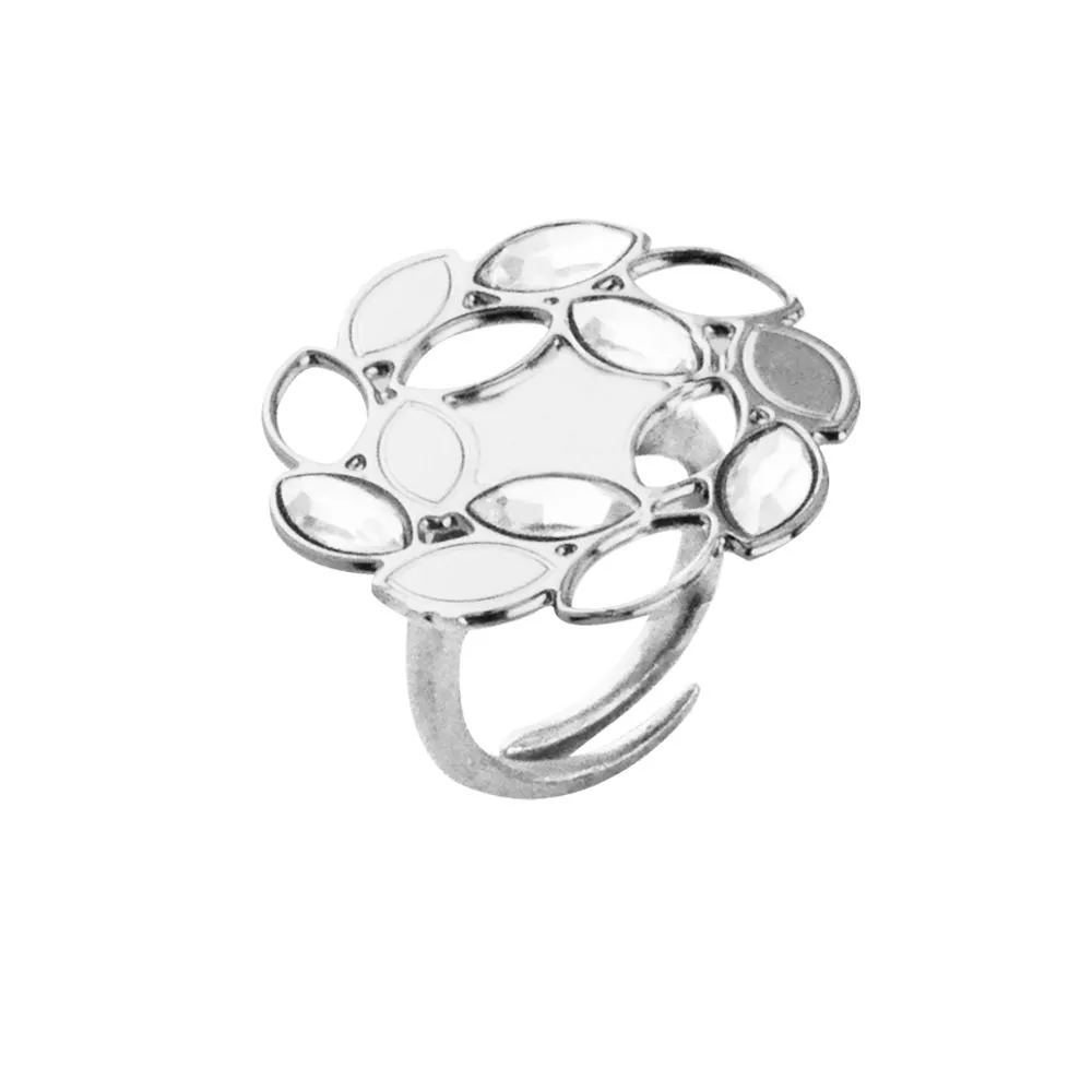 Anello rodiato con spighe di grano e Swarovski