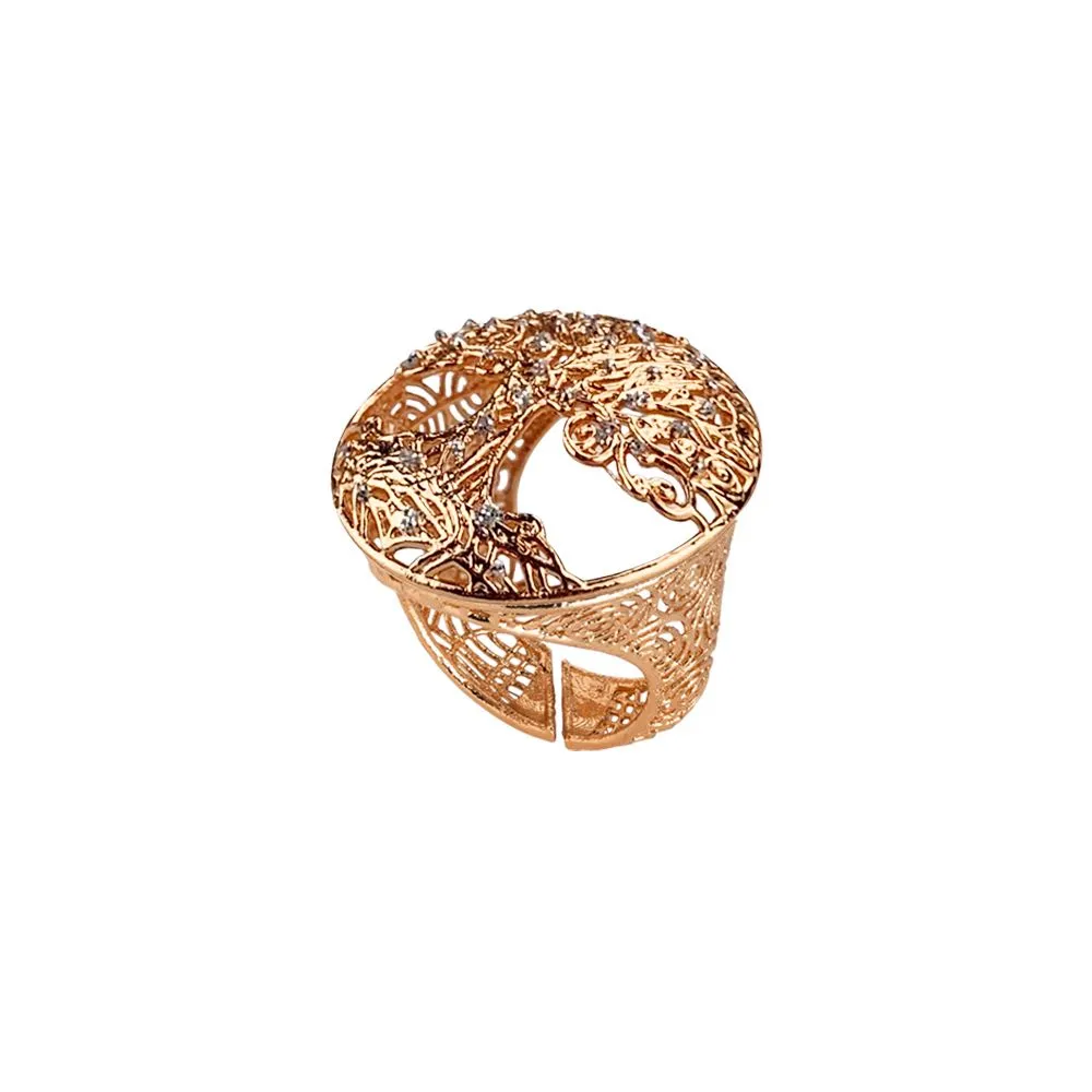 Anello rosato con albero della vita in glitter silver