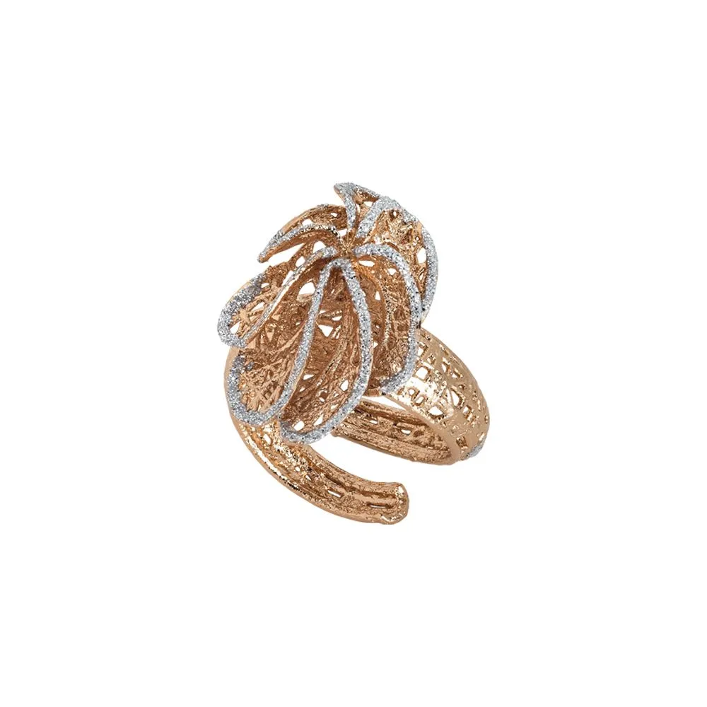 Anello rosato con foglia in glitter silver