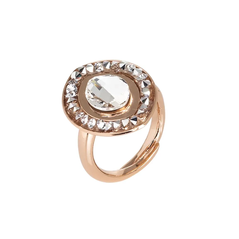 Anello navette rosato con goccia di cristallo Swarovski