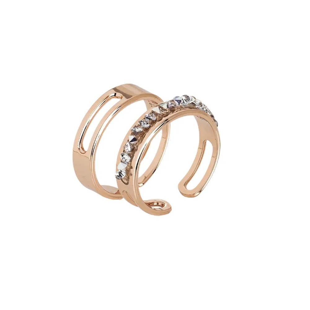Coppia di anelli rosati a fascia con pavè di cristalli Swarovski