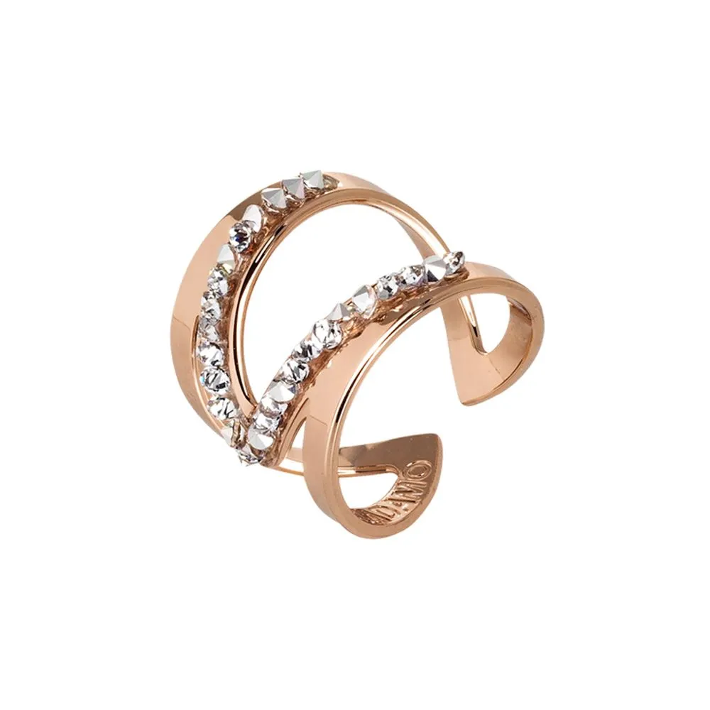 Anello rosato a fascia aperta con pavè di cristalli Swarovski