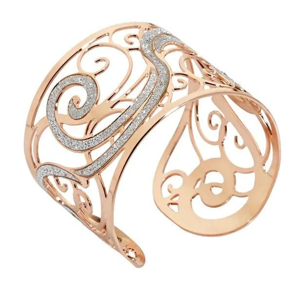 Bracciale rigido in bronzo placcato oro rosa e superfici glitterate