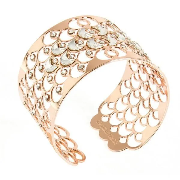 Bracciale rigido placcato oro rosa con decorazione a squame e cristalli
