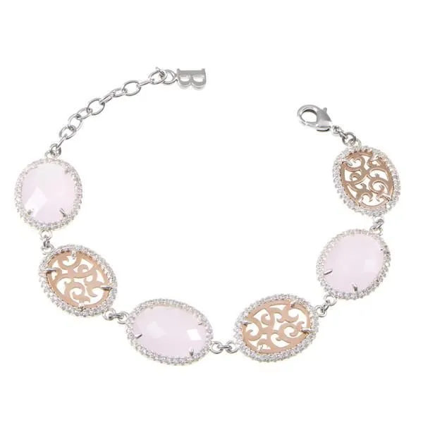 Bracciale semirigido con cristalli briolette rosa e zirconi