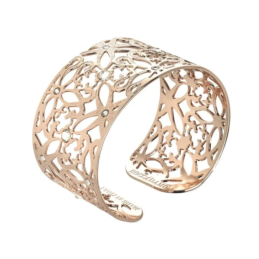 Bracciale rigido rosato con traforo indiano e Swarovski