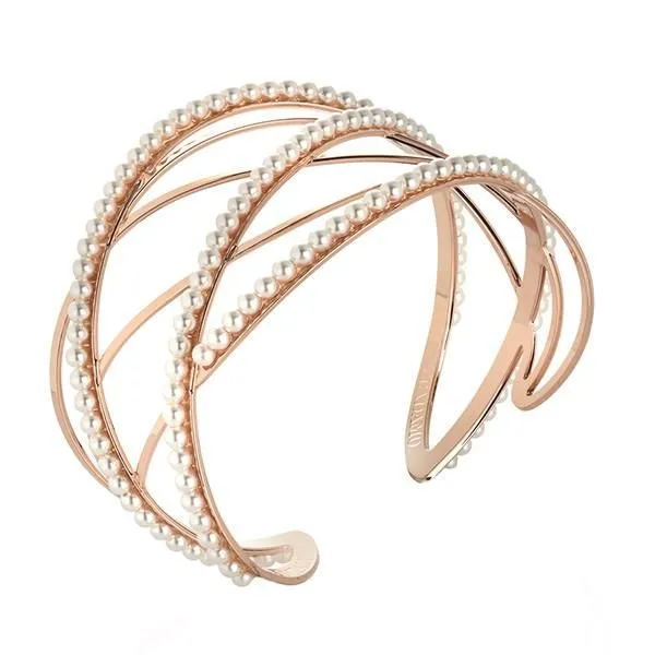 Bracciale rigido rosato con decori di perle Swarovski