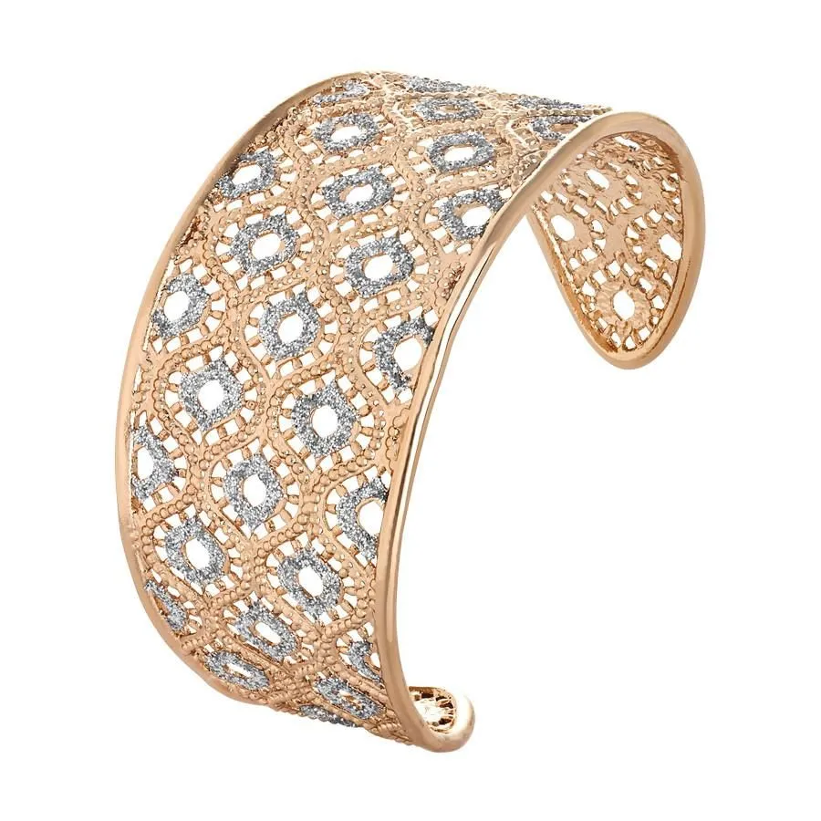 Bracciale rigido rosato con decoro in glitter bicolor alternato