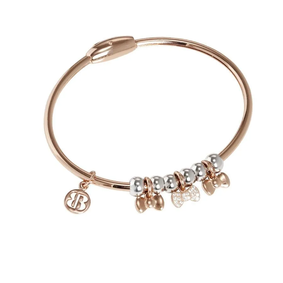 Bracciale placcato oro rosa con charm in zirconi a forma di fiocchi