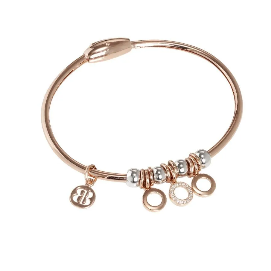 Bracciale placcato oro rosa con charm in zirconi a forma di cerchi