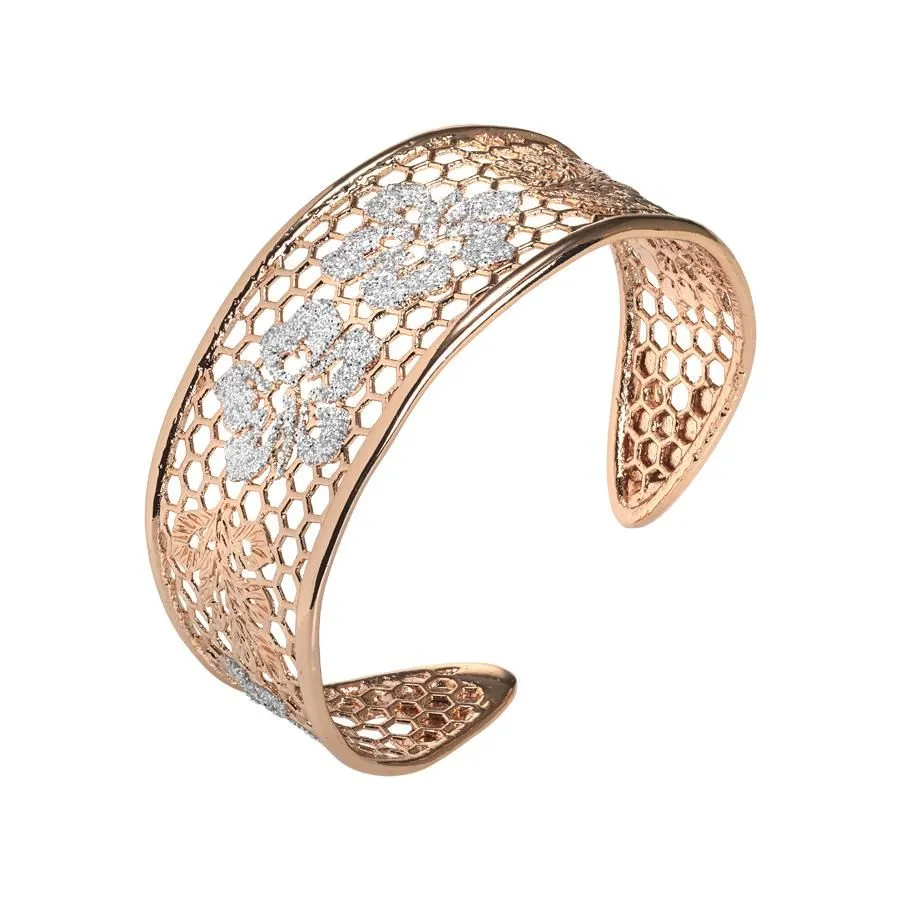 Bracciale rigido rosato con decoro floreale in glitter silver