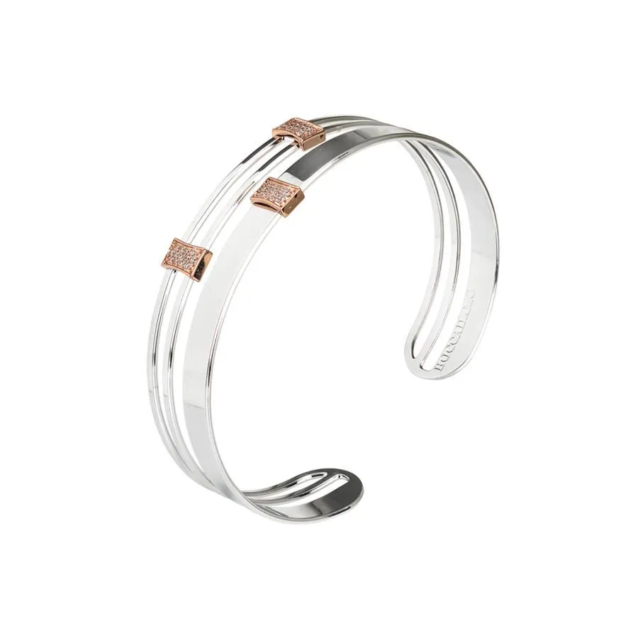 Bracciale rigido rodiato con inserti in zirconi