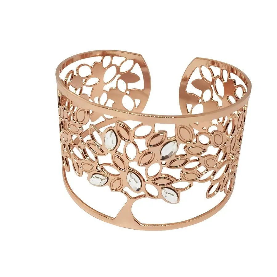 Bracciale rigido rosato con albero della vita e Swarovski crystal