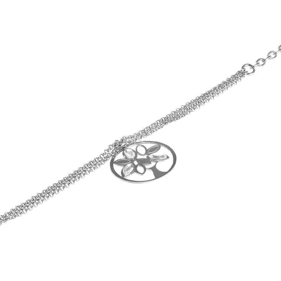 Bracciale quattro fili con albero della vita pendente e cristalli Swarovski