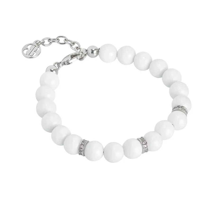 Bracciale rodiato con agata bianca e zirconi