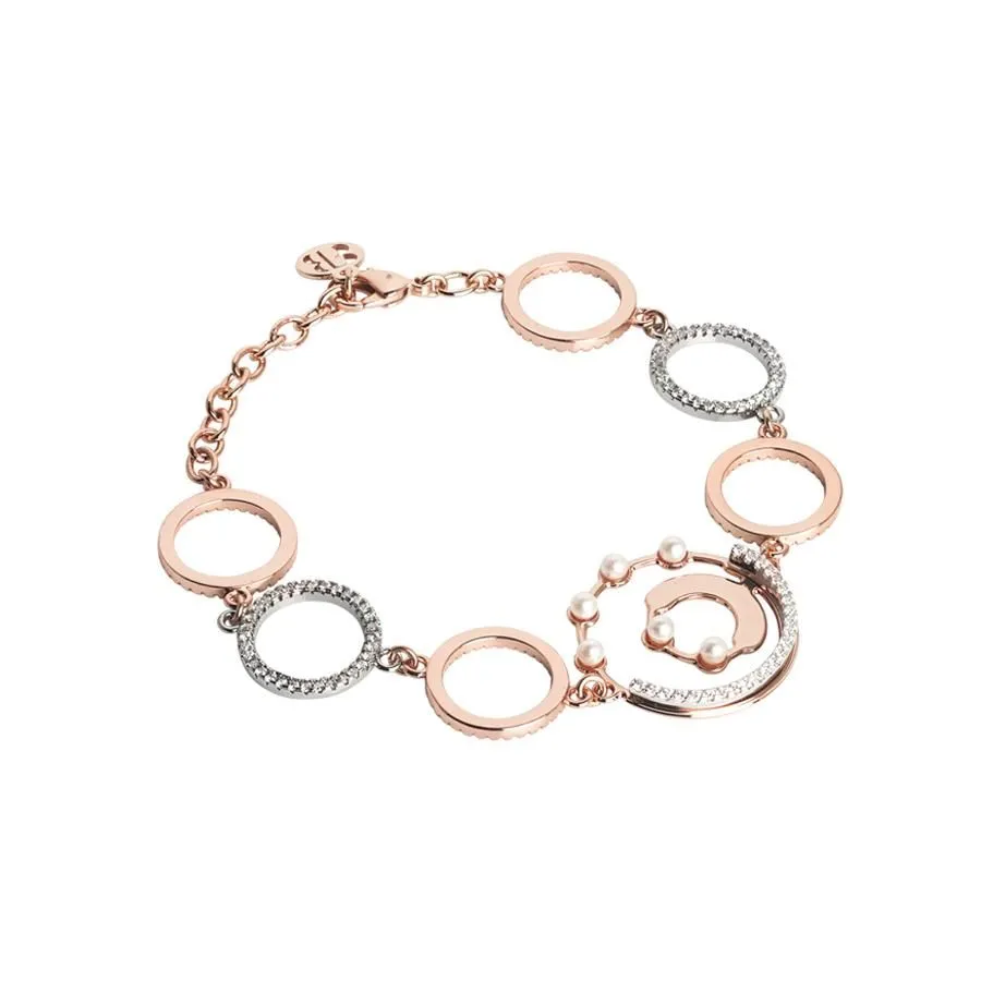 Bracciale semirigido rosato con orbite di perle Swarovski e zirconi