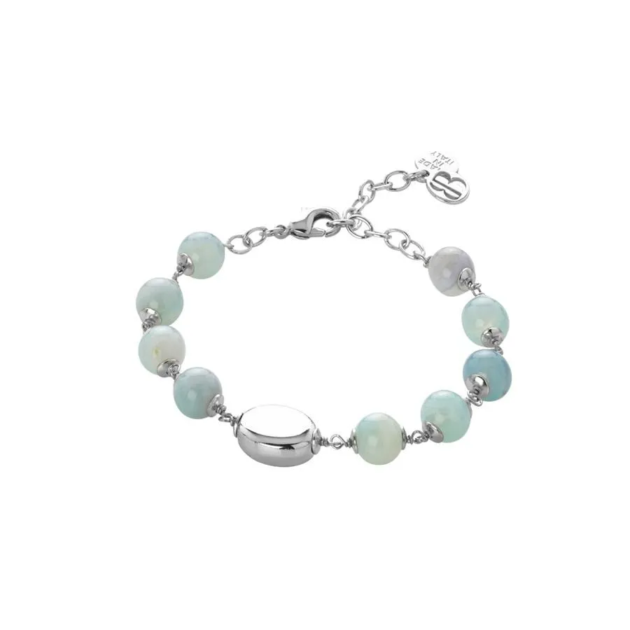 Bracciale rodiato con agata celeste