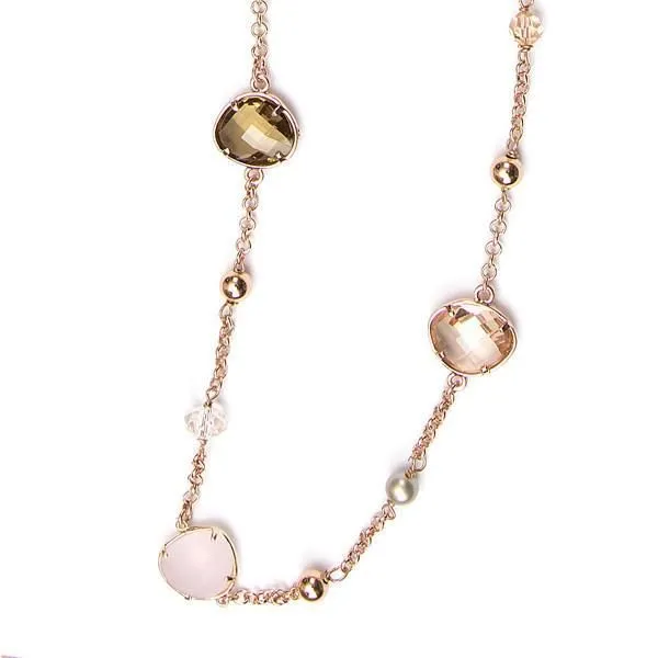 Collana lunga placcata oro rosa con cristalli briolette