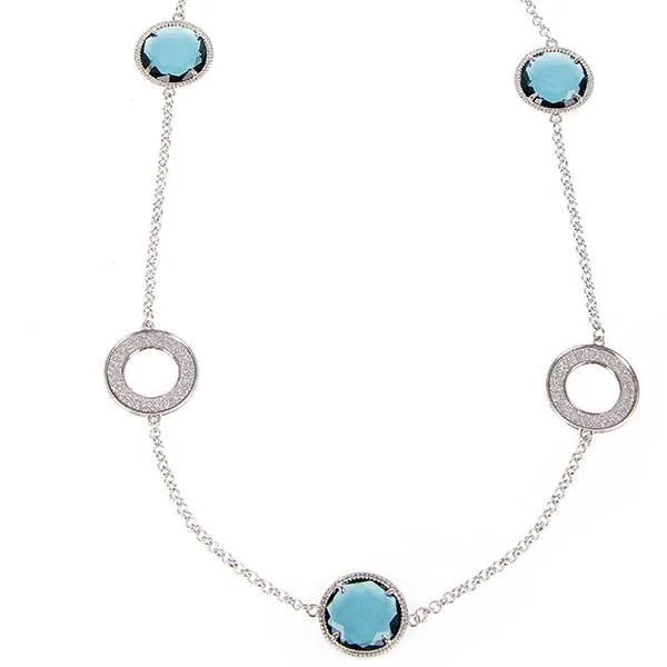 Collana lunga con cristalli blu London e inserti glitterati