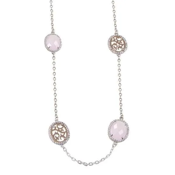 Collana lunga con cristalli briolette rosa e zirconi