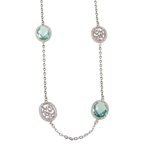 Collana lunga con cristalli briolette verde acqua e zirconi