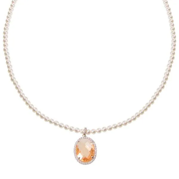 Collana di perle Swarovski con cristallo champagne e zirconi