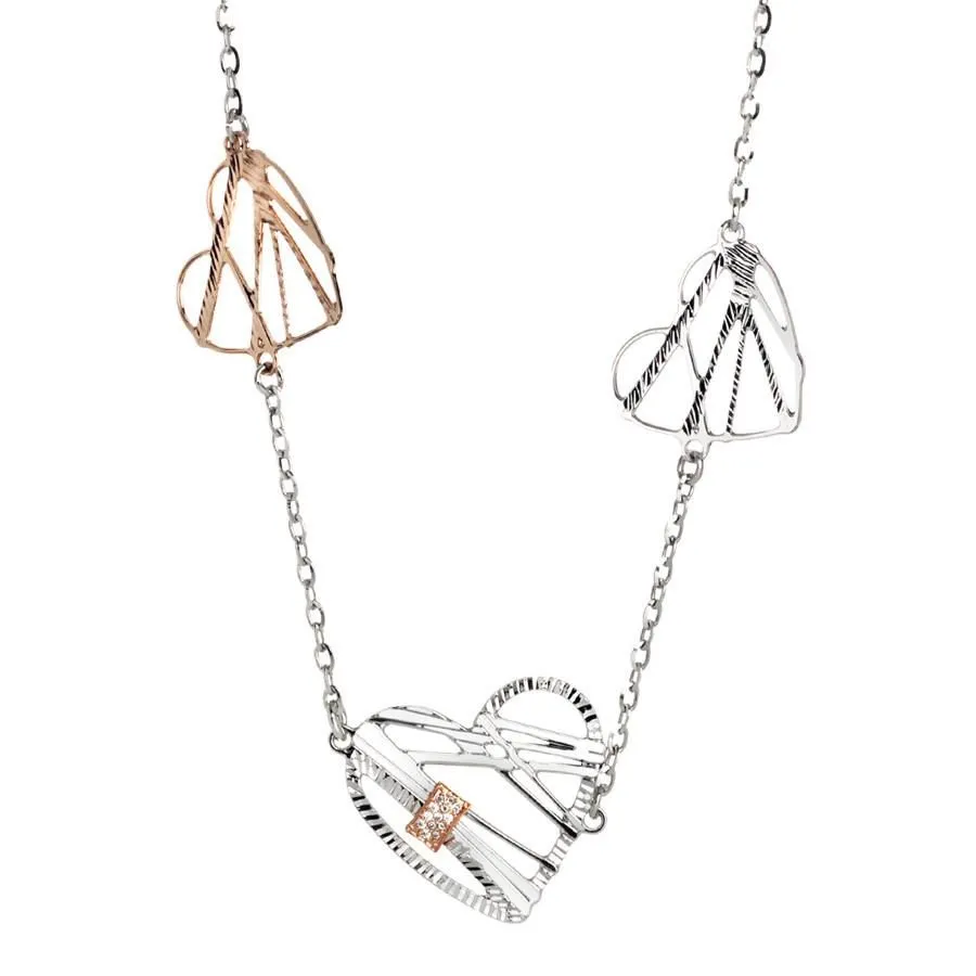 Collana sautoir bicolor con cuori e zirconi
