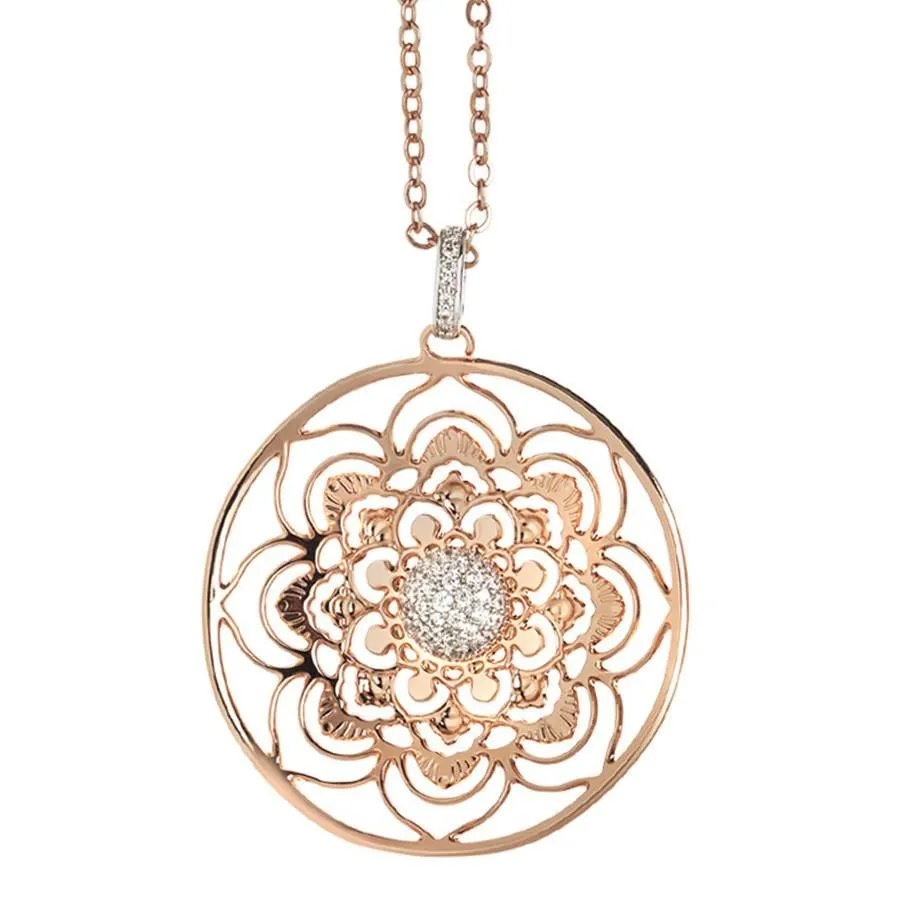 Collana corta rosata con mandala pendente e zirconi