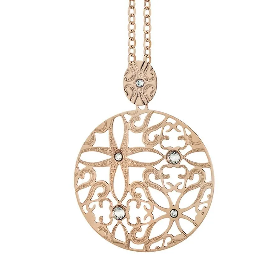 Collana rosata con pendente circolare dal motivo indiano e Swarovski