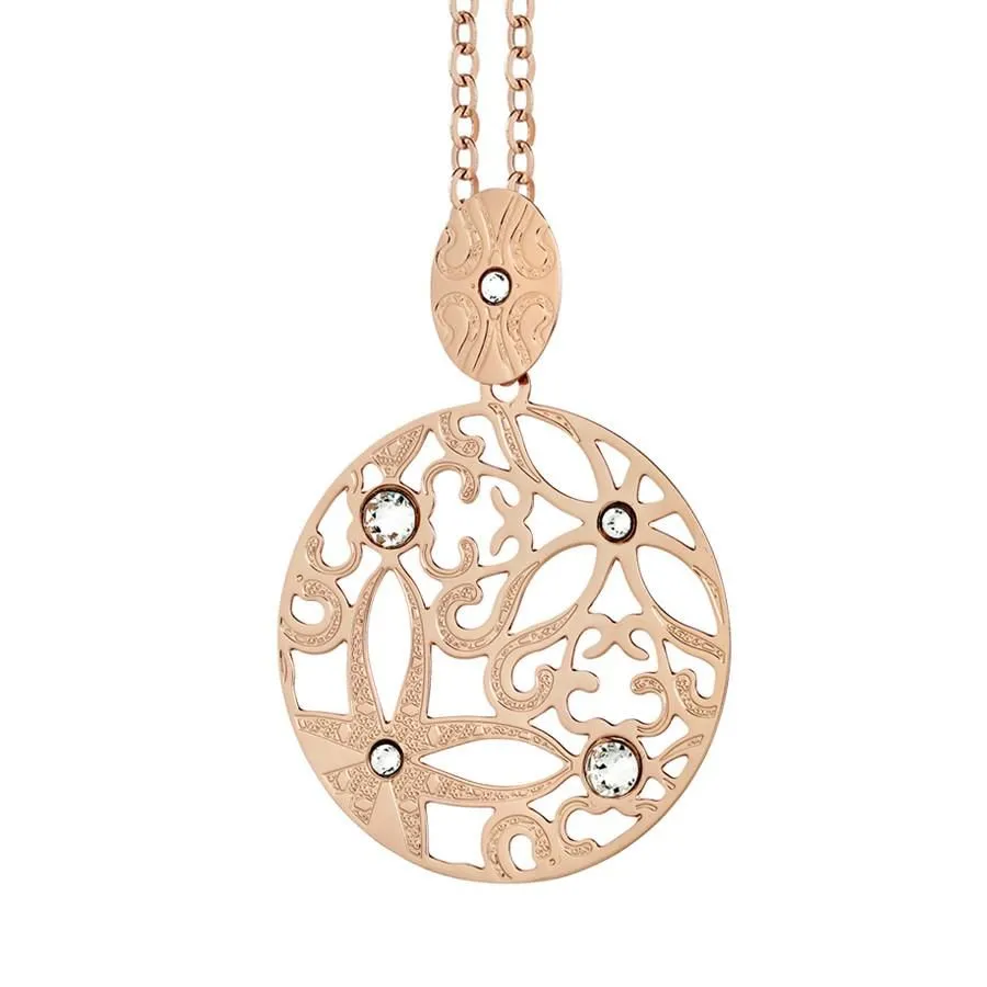 Collana corta rosata con pendente dal motivo indiano e Swarovski