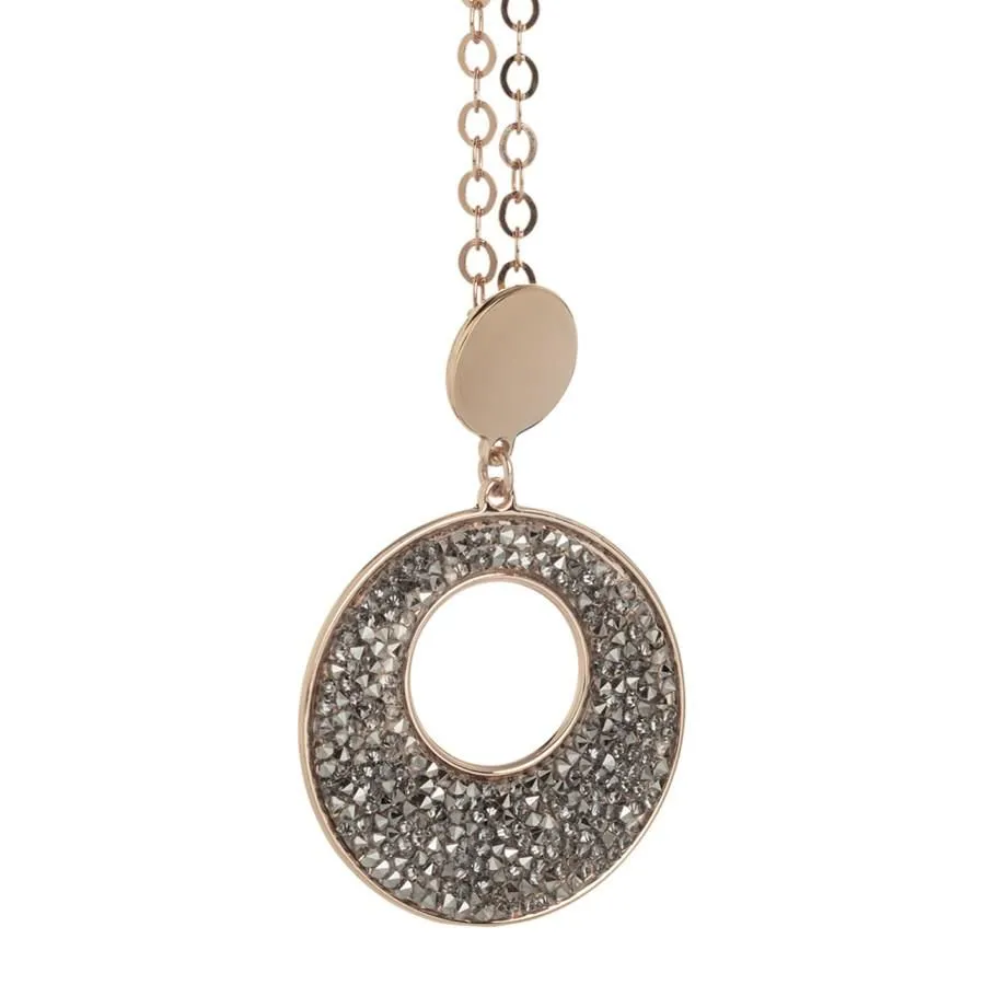Collana rosata con pendente circolare e Swarovski crystal rock